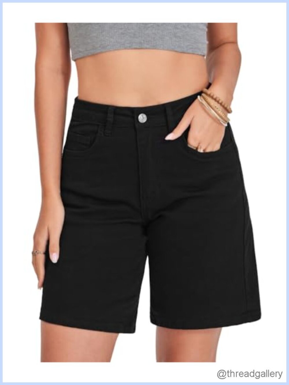 High Waist Bermuda Denim Shorts Stretch Knee Length Jorts
